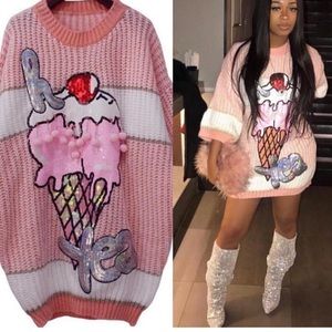 Pink Ice Cream Oversized Sweater Dress
